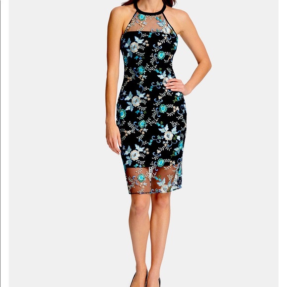 guess floral embroidered dress NEW Women's Guess Black Floral Embroidered Midi Dress size 8